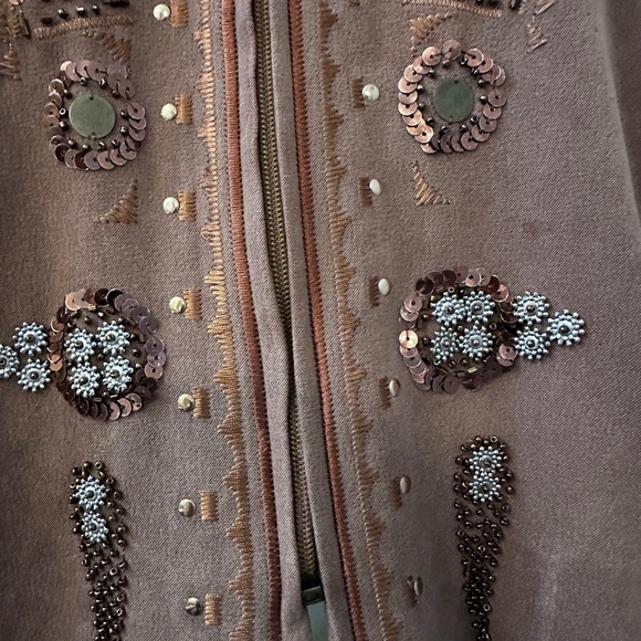 Vintage Allison Daley Women’s 10 Brown Embroidered Zip Jacket Sequins + Pockets - Picture 11 of 14